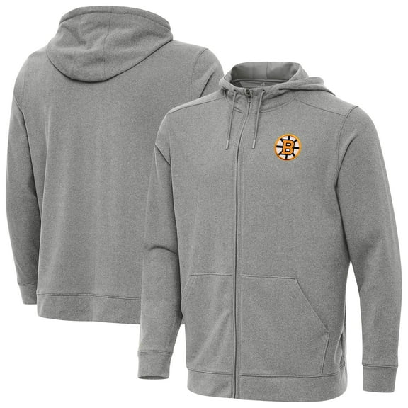 Men's Antigua Heather Black Boston Bruins Effortless Full-Zip Hoodie