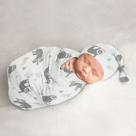 UPC: 0846480088493 | Sloth Pink and Grey Baby Cocoon and Beanie Hat Sleep Sack Set by Sweet Jojo Designs