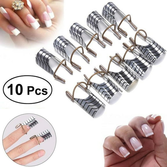Walbest 10 Pieces Women Reusable Aluminum Nail Art UV Gel Acrylic Tips Extension Guide Forms