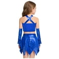 thumbnail image 2 of Alvivi Kids Girl Jazz Hip Hop Dance Costume Shiny Metallic Sleeveless Metallic Crop Top with Skirt and Gloves Blue 8, 2 of 7