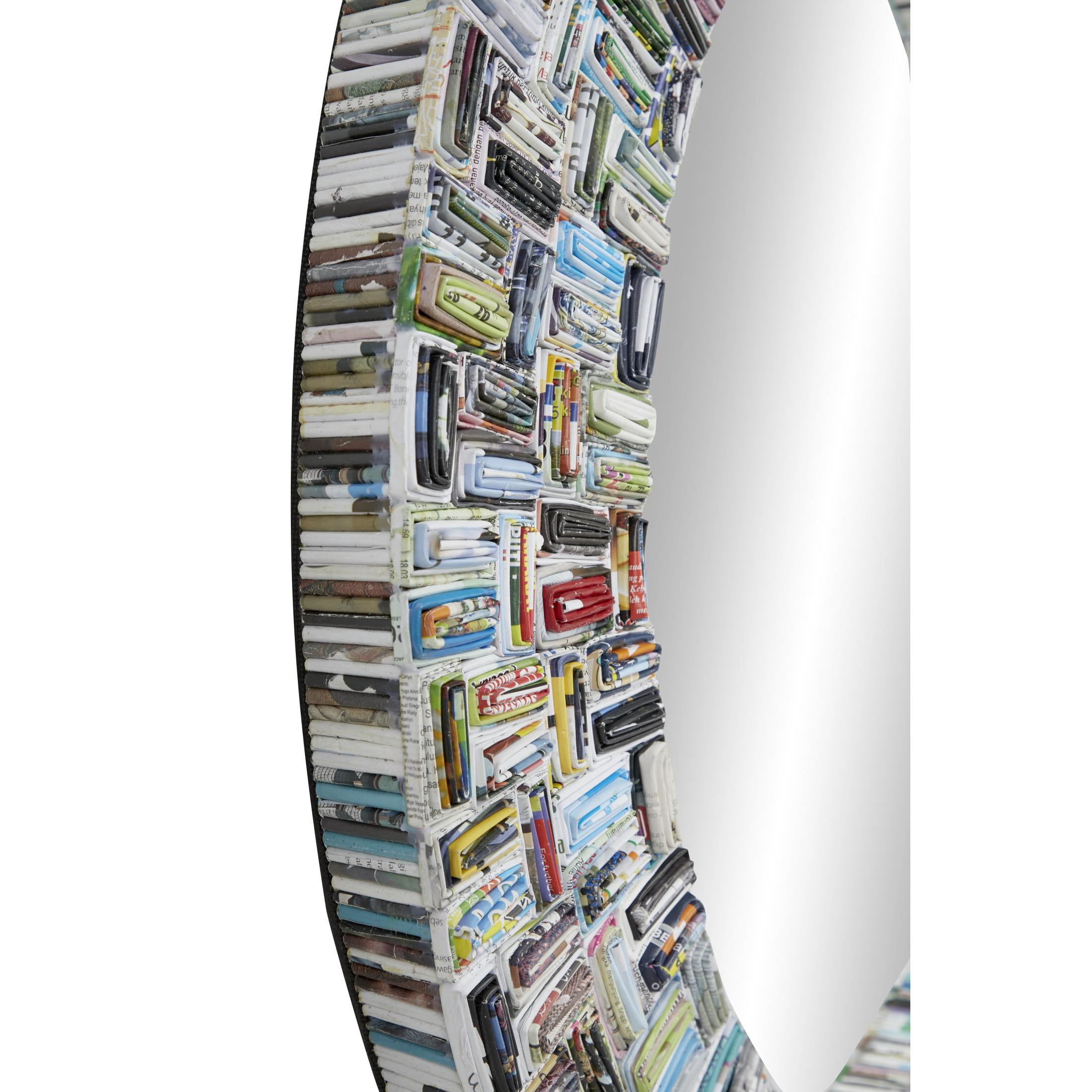 DecMode 38" x 38" Multi Colored Handmade Recycled Magazine Frame Wall Mirror