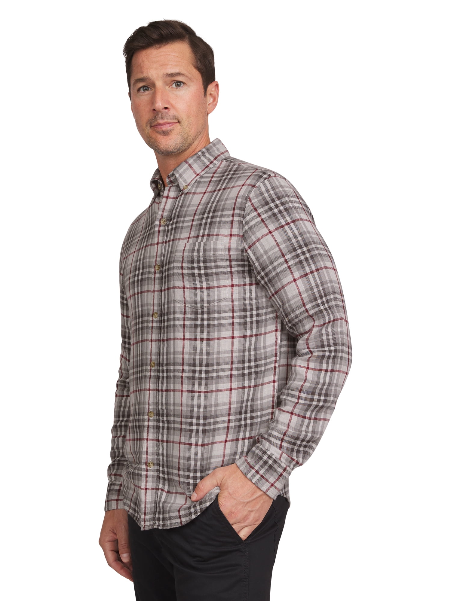 Chaps Men's & Big Men's Double Faced Long Sleeve Button Down Holiday Plaid Shirt
