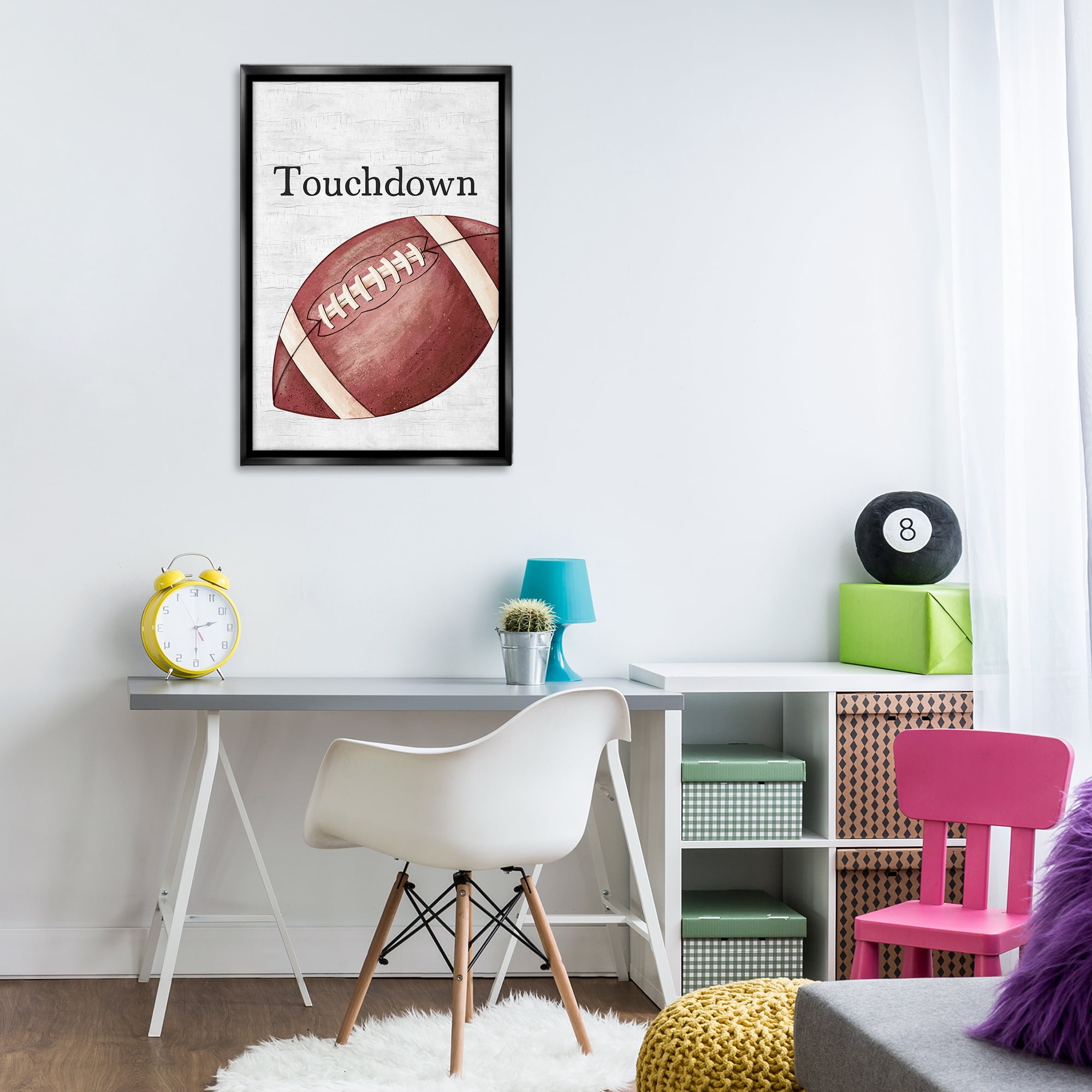 Stupell Industries Touchdown with Football Sports Painting Black Floater Framed Canvas Art Print Wall Art, 21 x 31
