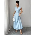 thumbnail image 7 of Elegant V-Neck Short Sleeve A-Line Maxi Dress with Waist Cinch for Women, 7 of 7