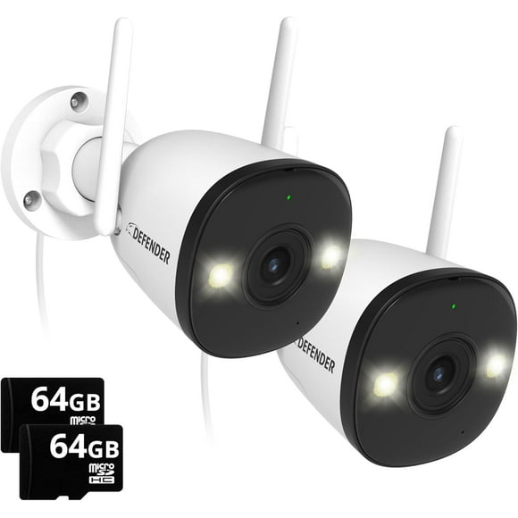 Defender AI Powered Guard Pro 4K 8MP WiFi 6, Plug & Play Outdoor Home Security Camera, Smart AI Human/Vehicle Detection, Bluetooth, Color Night Vision, Two-Way Talk, with 64GB SD Card, 2 Pack