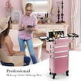 thumbnail image 4 of Professional 4 in 1 Rolling Makeup Train Case with Wheels Cosmetic Trolley and Cosmetology Cart Trunk for Makeup Artists Hairstylists Nail Techs and Salons Large Capacity Pink, 4 of 14