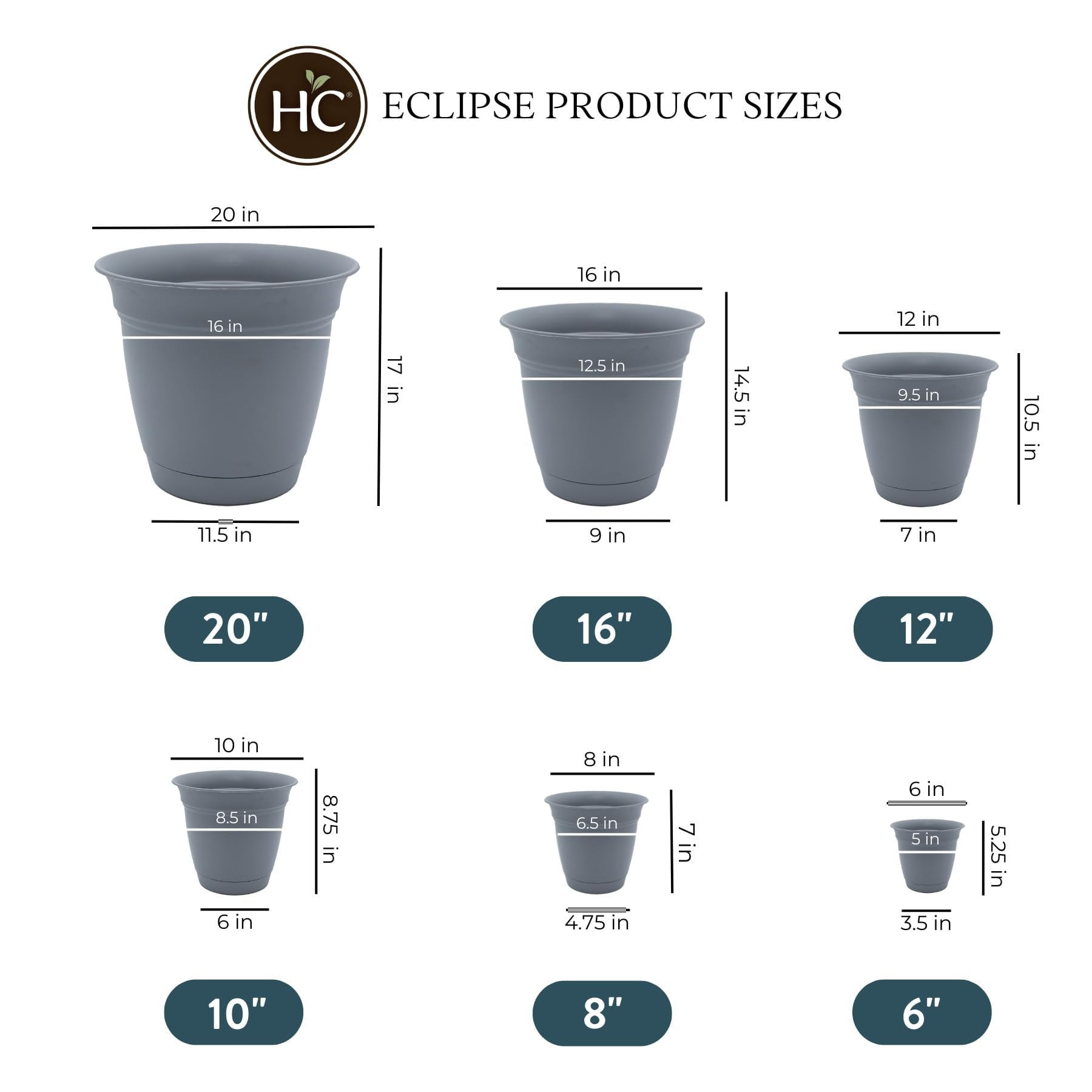 The HC Companies 10 Inch Eclipse Round Planter with Saucer - Indoor Outdoor Plant Pot for Flowers, Vegetables, and Herbs, Warm Gray Pack of 2
