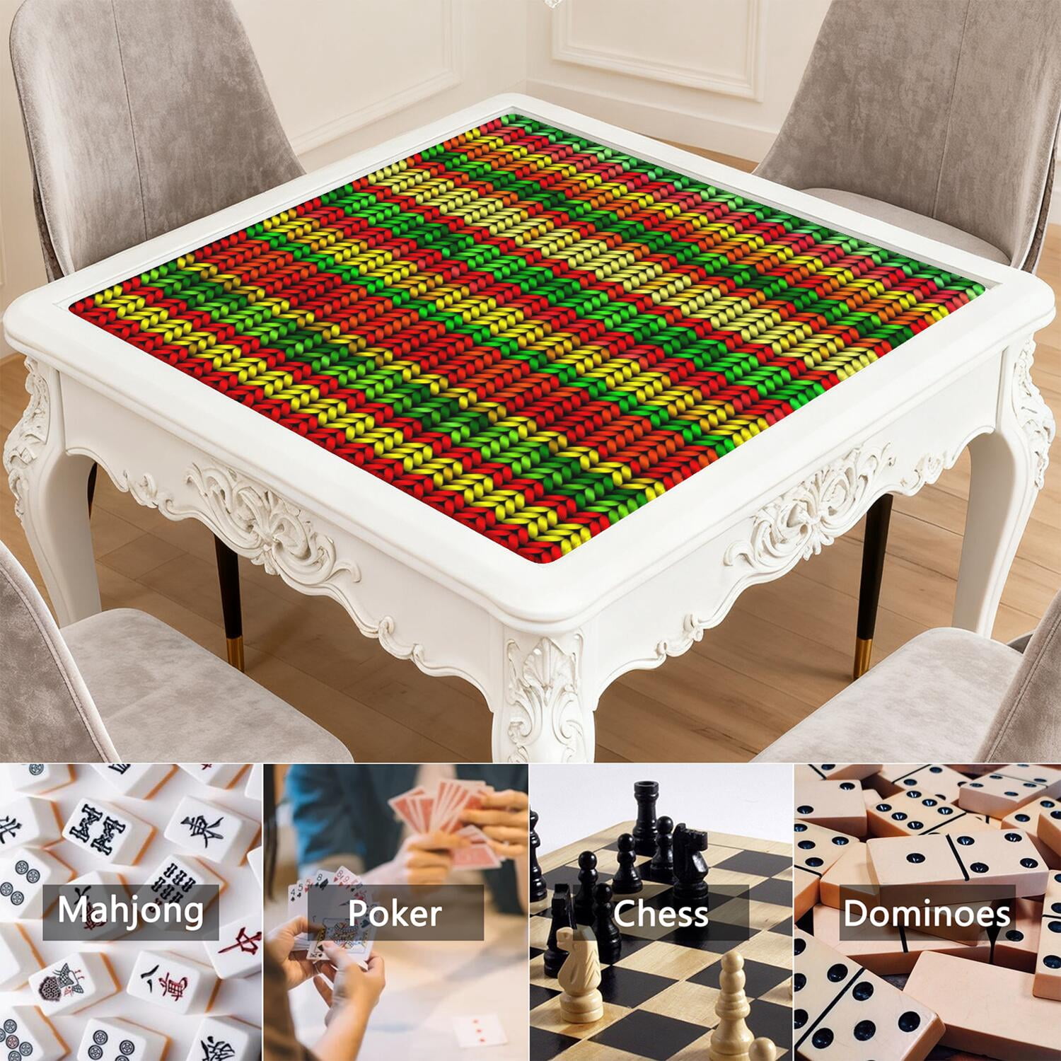 31.5 Inch Square Plants Pattern Game Mat Constructed from Rubber with Anti-Slip Backing Grip and Noise Dampening Qualities for Mahjong Board Games Card Games