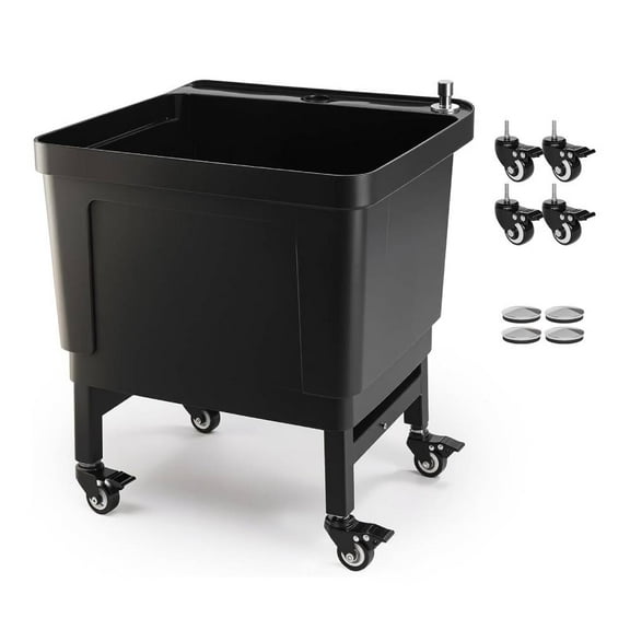 Ktaxon 23 Gallon Commercial Mop Sink on Wheels, Plastic Floor Mop Slop Sink, Black Freestanding Mobile Utility Sink for Restaurant, Office, Business, Outdoor, Indoor