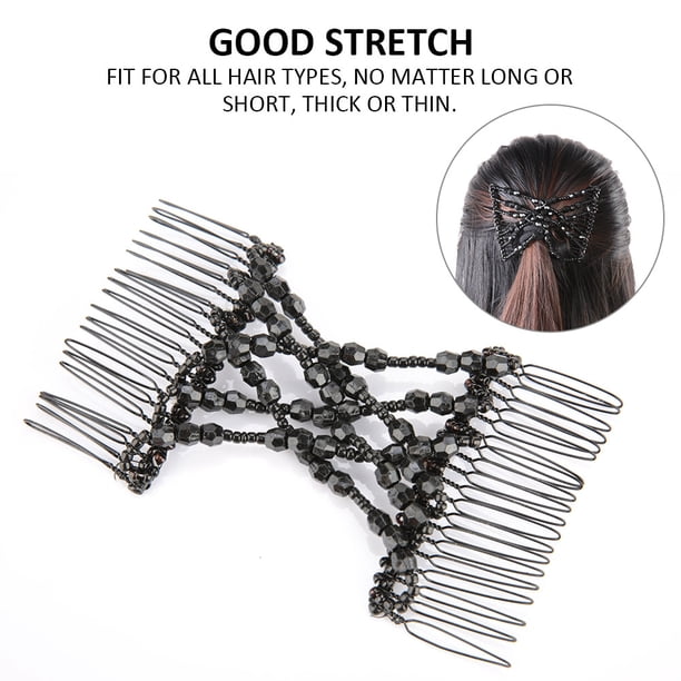 Peine Mágico Elástico Para El Cabello, Cuentas Con Clip, Peine Doble Elástico, Disco Para El Cabello, Color Negro