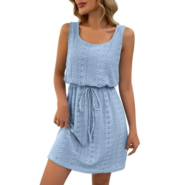 Vestido informal sin mangas con cordón y estampado hueco para mujer