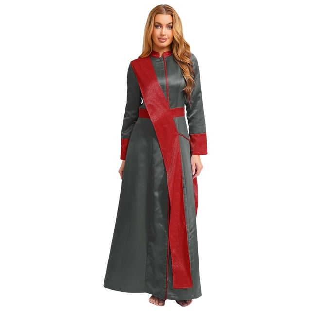 TSSOE Robe de Prêtre d'Halloween pour Femmes Robe Cosplay à Manches Longues avec Étole Tenues de Pasteur Gris G