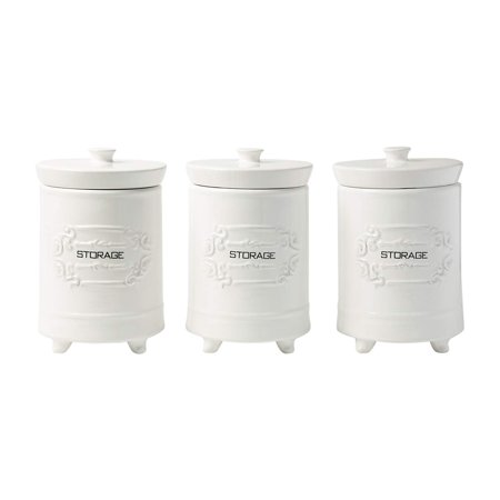 French Design White Ceramic Canister Set for Kitchen - Set of 3 Decorative