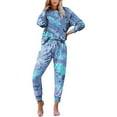 thumbnail image 4 of Cqxid525 Women's Pajama Sleep Sets Sets for Women 2 Jogger Pajama Long Sleeve Pants Loungewear Sweatsuits Casual Matching Outfits Blue 1PC, 4 of 4