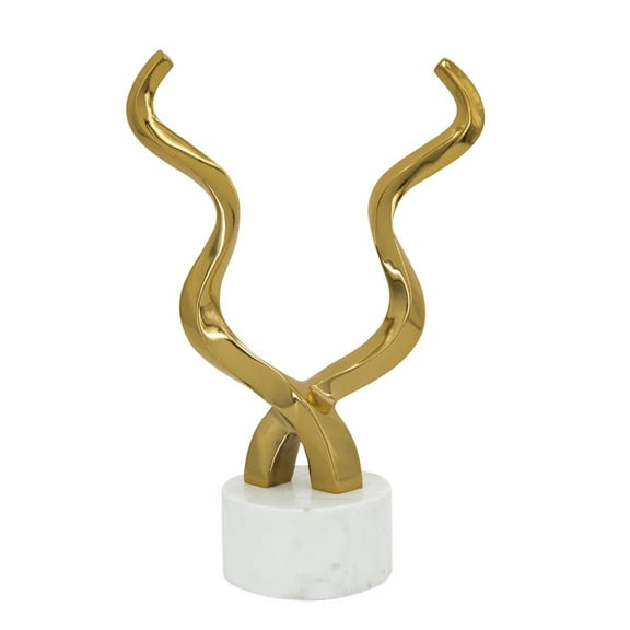 Aluminum Horn Sculpture with Marble Base - 10" x 5" x 15" - Gold/White