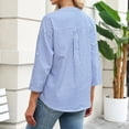 thumbnail image 3 of Sewkxo Women's Button Down Shirts 3/4 Length Sleeve Tops Casual Work Shirt with Pocket,Light Blue S, 3 of 5