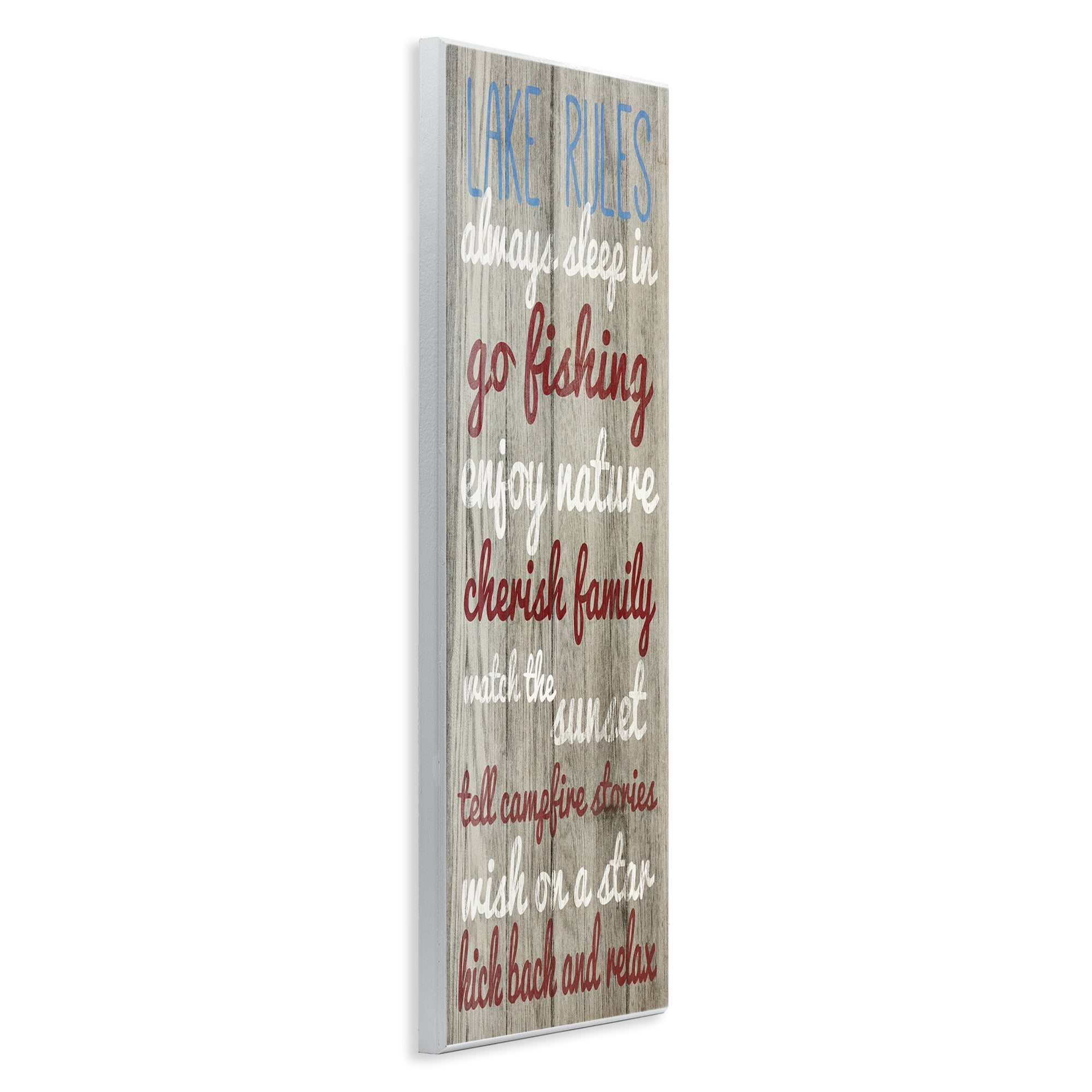 Stupell Industries Rustic Lake Rules Typography Painting Unframed Art Print Wall Art, 7 x 17