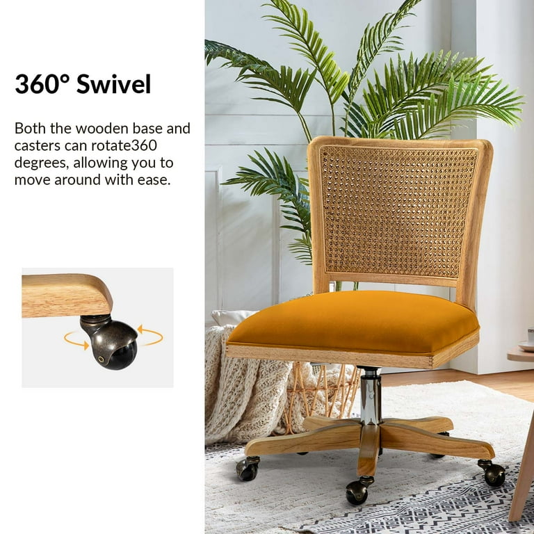 Swivel Office Chair Rattan Back Computer Task Chair Adult Living