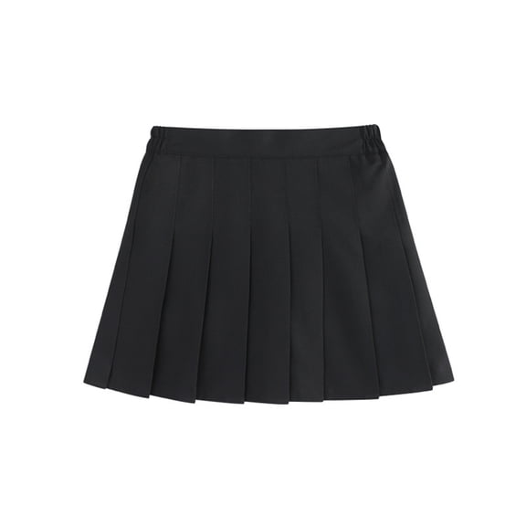 Girls Solid Color Pleated Skirt, Korean Style School Uniform Skirt with Anti-Slip Lining, Casual High Waist Skirt for Teen Girls Daily Wear Black 100