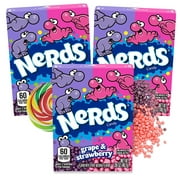 Nerds Candy Boxes Filled with Grape and Strawberry Flavored Nerd Candies with Dual Box Lid, Nostalgia Snacks, Dessert Toppers, Pack of 3