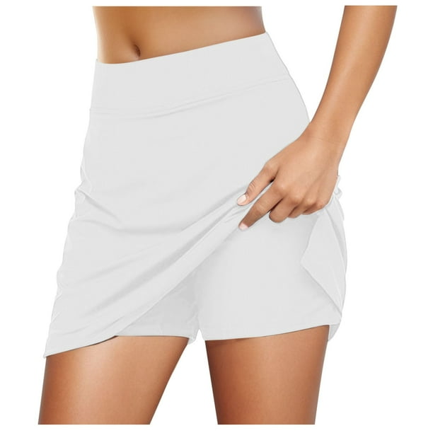 Falda deportiva informal de tenis para mujer: falda pantalón deportiva de 2 capas con cintura elástica y forro de pantalón corto, poliéster ligero, tallas S-XXL
