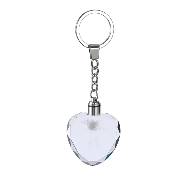 Llavero con luz LED de cristal en forma de corazón luminiscente deslumbrante, llavero con forma de corazón de amor y rosa (multicolor)