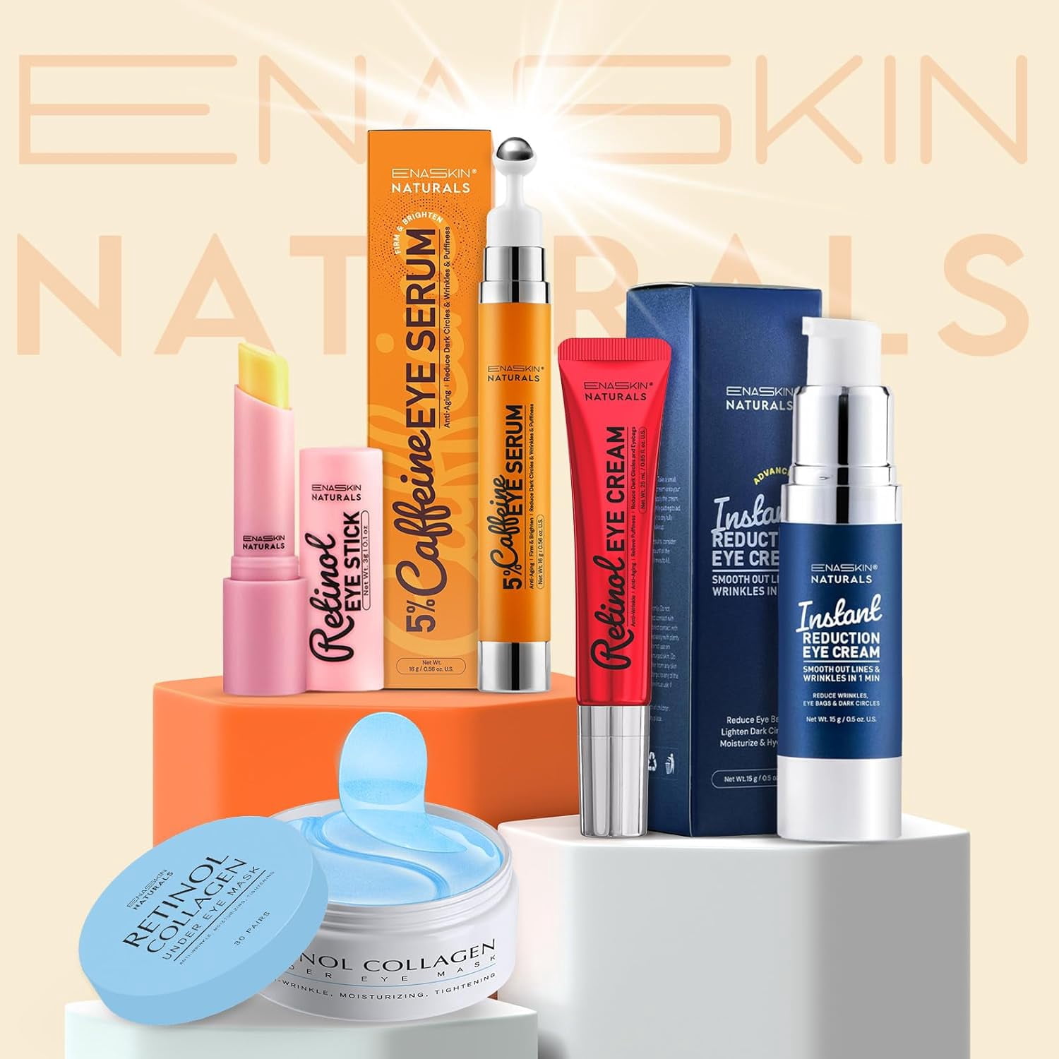 Enaskin Naturals 5% Caffeine Eye Serum, Under Eye Cream with Retinol and Collagen, 1.7 fl oz