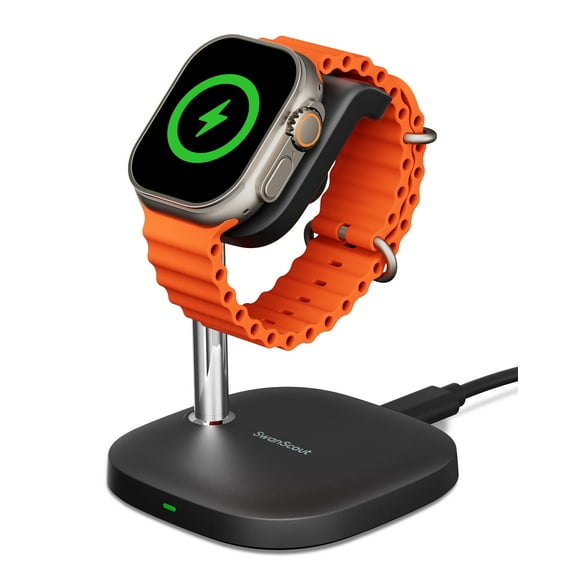 SwanScout Watch Charger Stand for Apple Watch, Fast Charging for Apple Watch 10/Ultra 2/Ultra/9/8/7/6/5/4/3/SE 2, Compatible with Airpods 4/Airpods Pro 2, SwanScout 505A