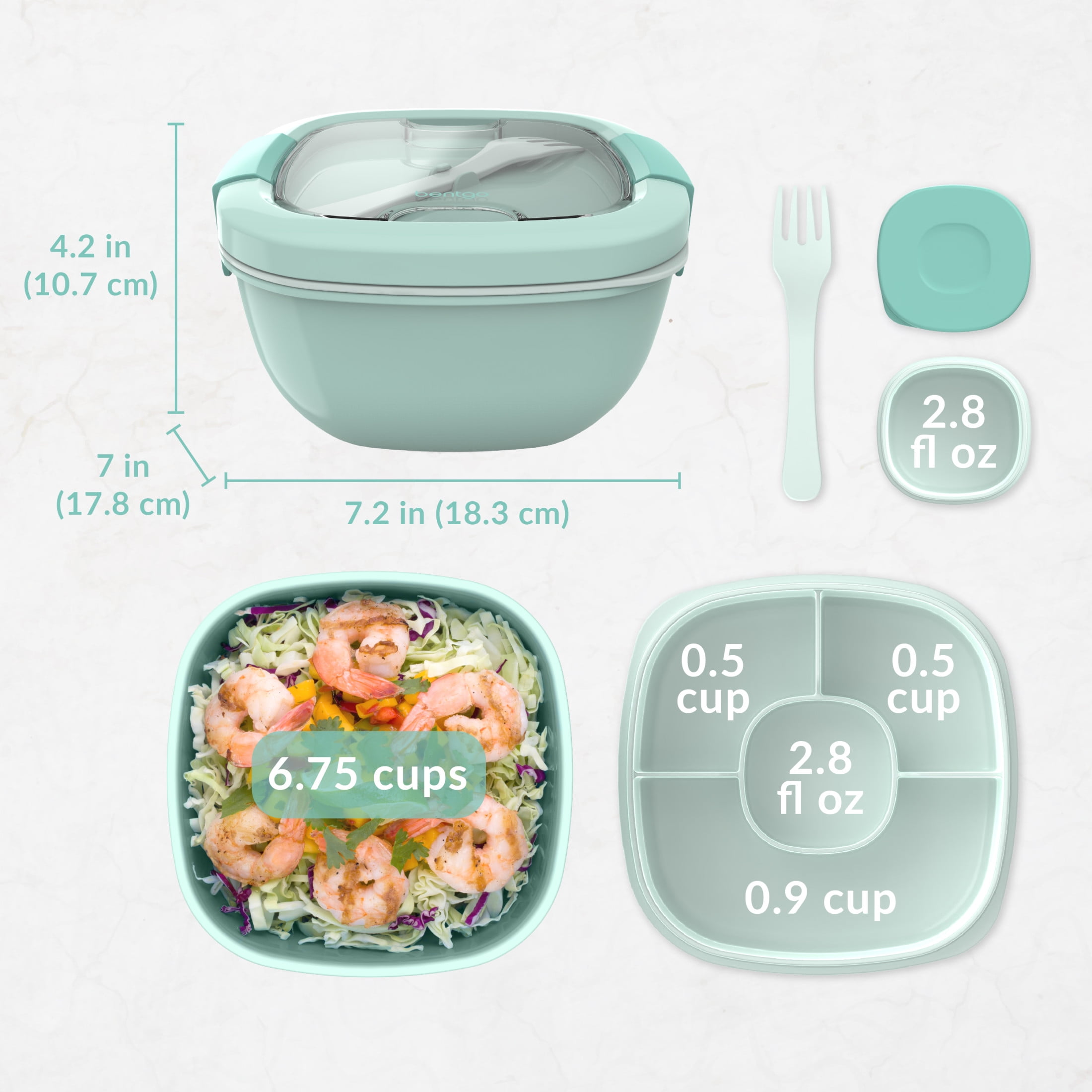 Bentgo Salad Lunch Container, 4" x 7-1/4", Coastal Aqua