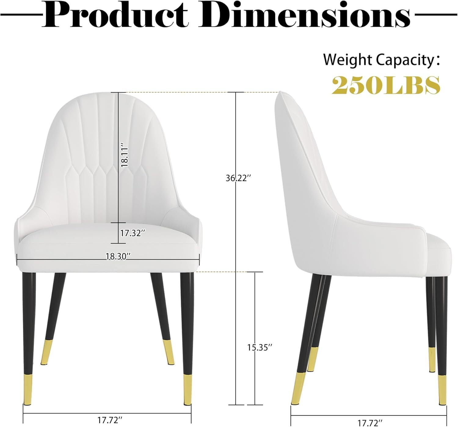 2-Piece Dining Chairs Set, White PU Faux Leather Upholstery with Metal Frame, Modern Design for Kitchen, Living Room, Office