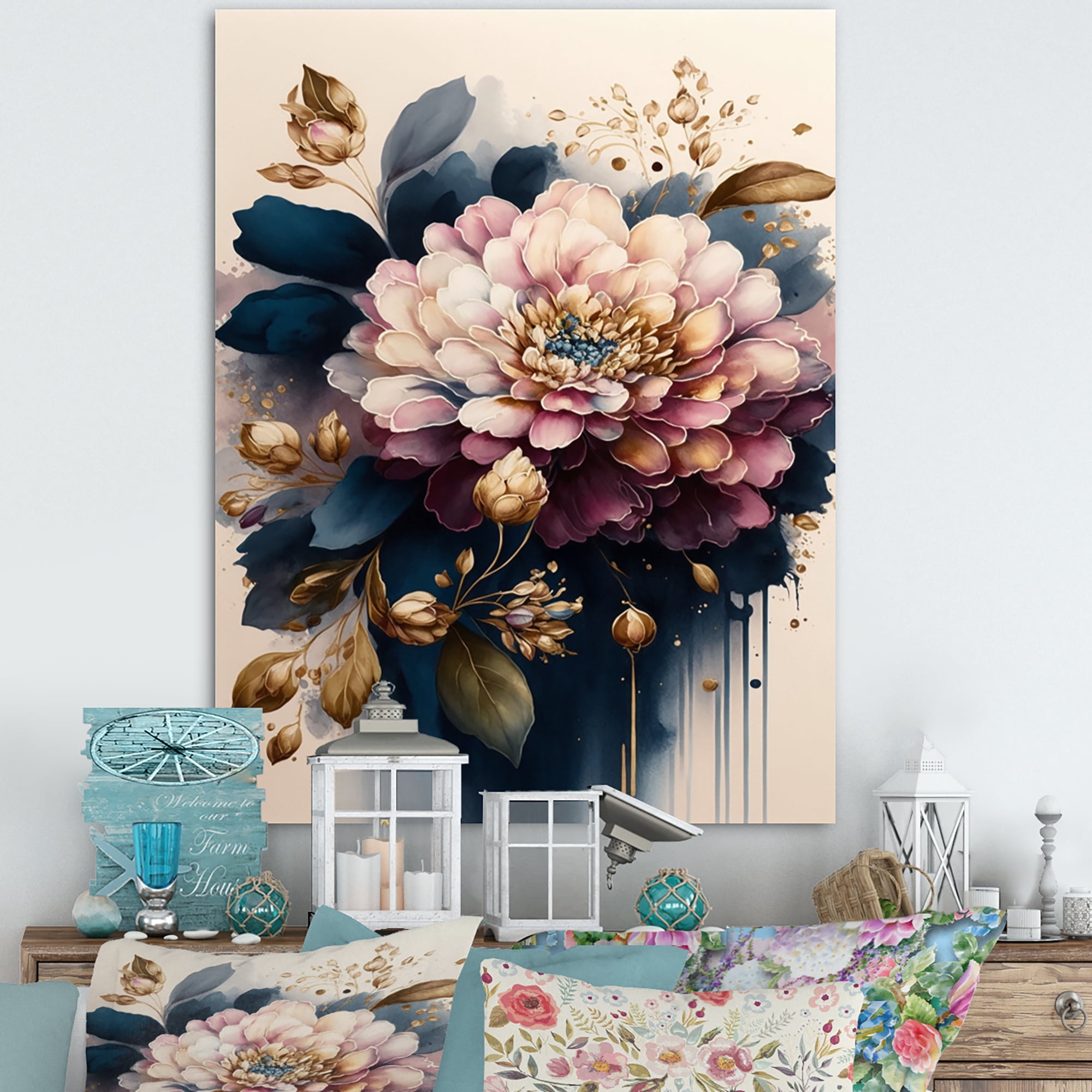 Designart Pink And Dark Purple Zinnia I Canvas Wall Art
