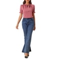 thumbnail image 2 of Unique Bargains Women's Bow Tie Neck Office Elegant Short Sleeve Blouse Top XL Muted Pink, 2 of 6