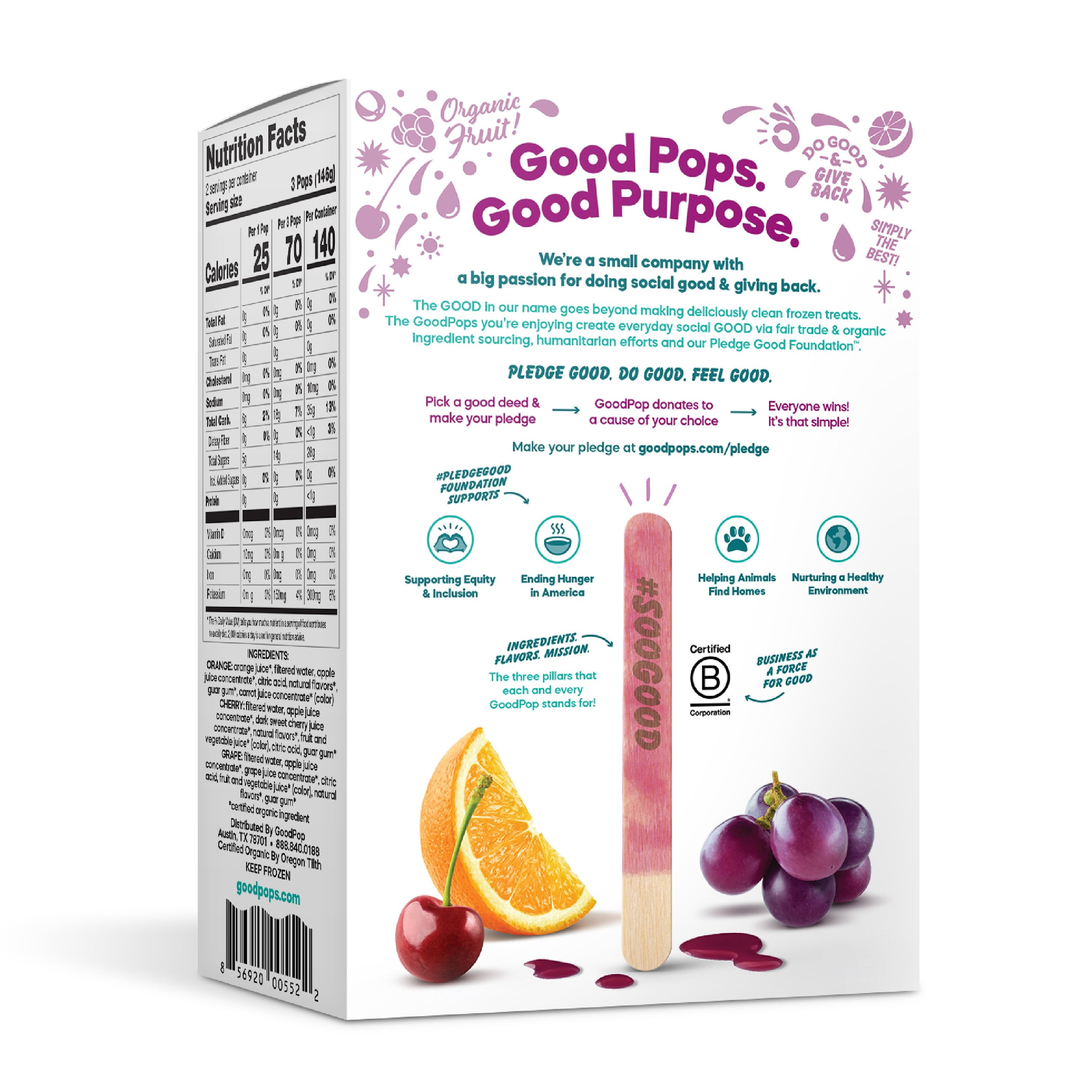 GoodPop Organic Freezer Pops - Cherry Limeaide, Fruit Punch, Grape, 100%  Juice, No Added Sugar - 20ct, Box