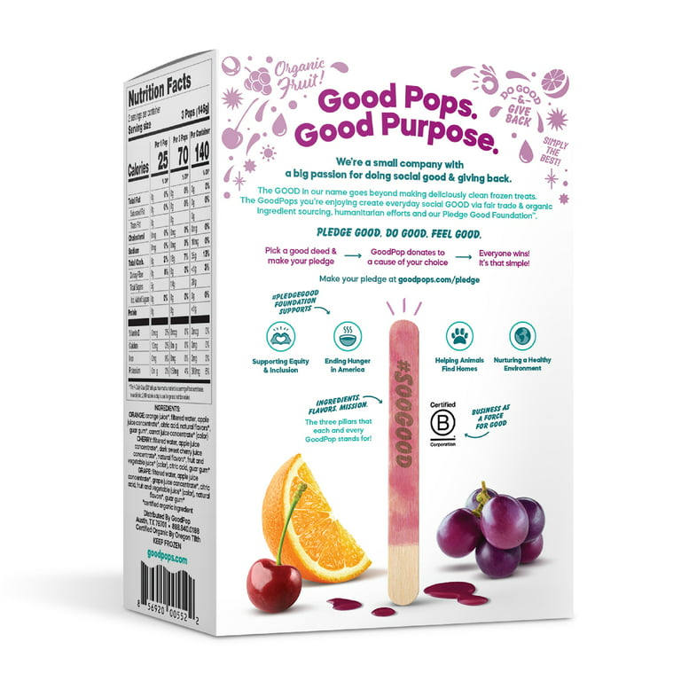 GoodPop Organic Junior Pops Orange Cherry Grape Pack, 100% Juice Ice Pops,  6 Ct