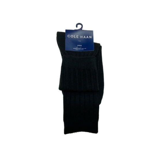 COLE HAAN Women's 1 Pair Knitted Crew Socks, Black, 4-10