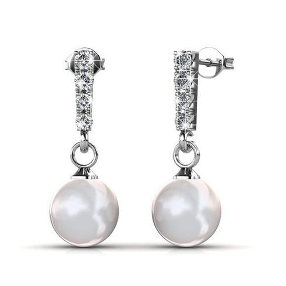 Cate & Chloe Gabrielle 18k White Gold Plated Pearl Drop Earrings with Swarovski Crystals for Women