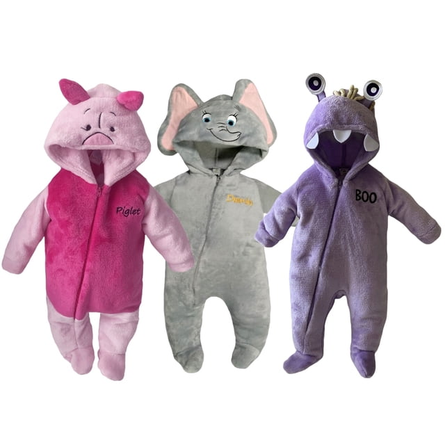 Kit de 3 Mamelucos Disney con Gorro Bordado Piglet Dumbo Boo