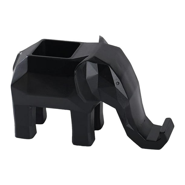Figura de elefante geométrica, adorno de mesa, portalápices, artesanía coleccionable Negro