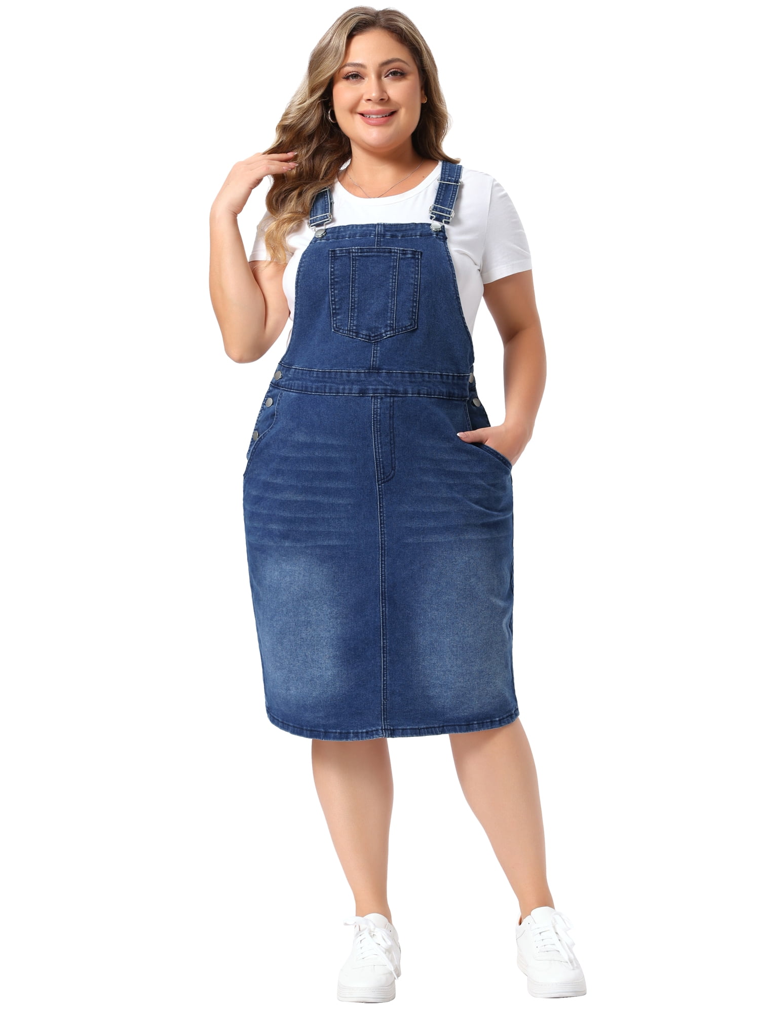 DARING DIVA Women's Plus Denim Overall Adjustable Strap Dress 3X Dark Blue