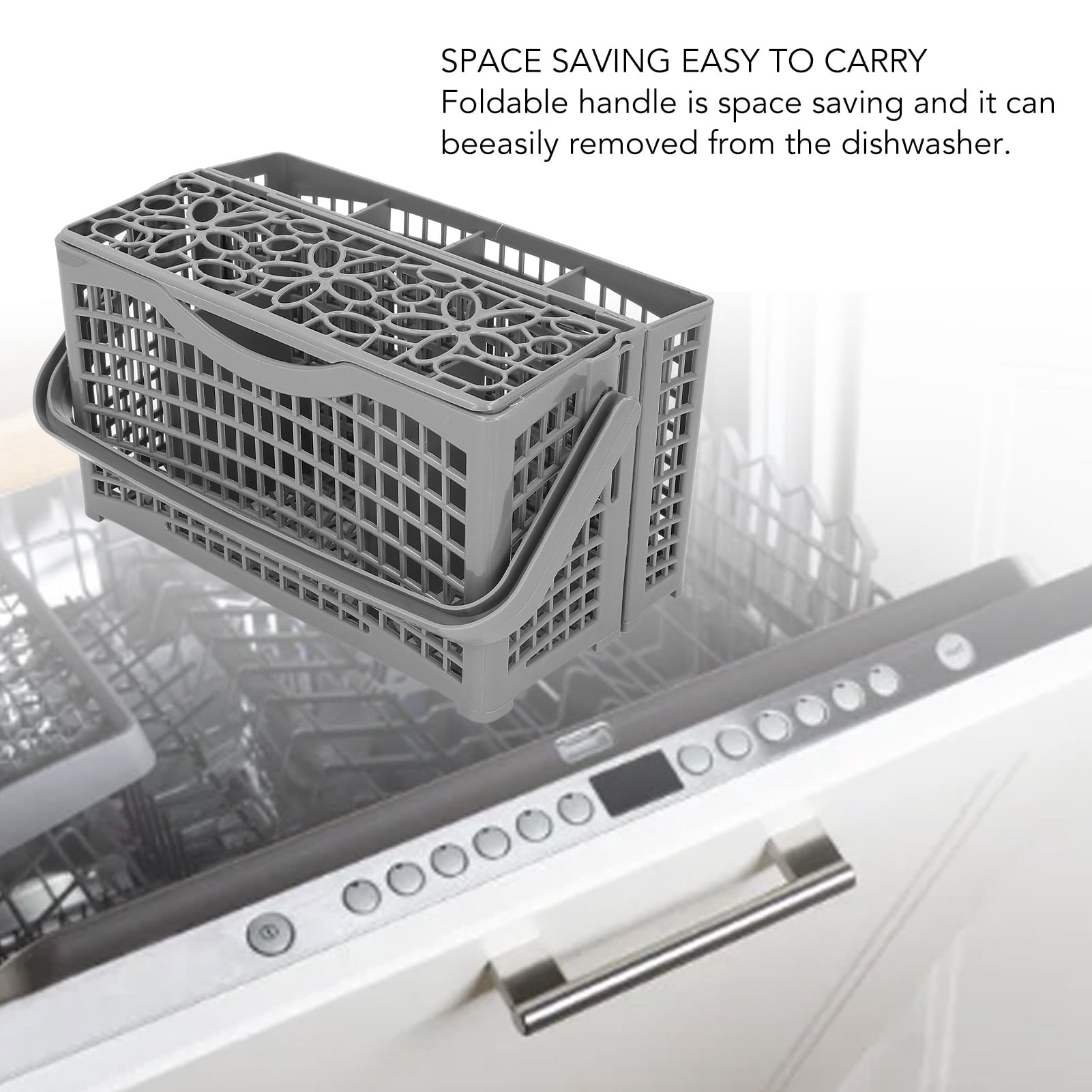 Rupoun Universal Dishwasher Cutlery Basket Replacement Gray Silverware and Utensil Caddy 9.1 x 5.1 in / 23 x 13 cm Multi-Compartment Basket Fit for Bosch Maytag GE Frigidaire