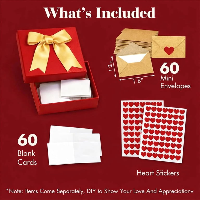 Pekkaxy DIY Love Notes Box - Mini Blank Cards & Envelopes, 30/60