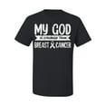 thumbnail image 2 of Wild Bobby My God Is Stronger Than Breast Cancer White Distressed Breast Cancer Awareness Men Tee, Black, Small, 2 of 6