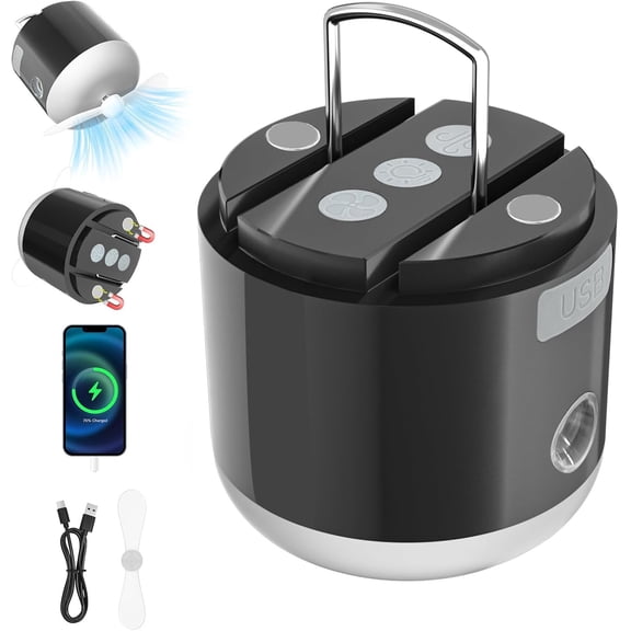 Rechargeable LED Camping Lantern with Fan & Misting - 800LM Super Bright, 3000mAh Battery (80H Runtime), 4 Light Modes, Magnetic Base, Waterproof Tent Light for Outdoor, Emergency, Power Outages