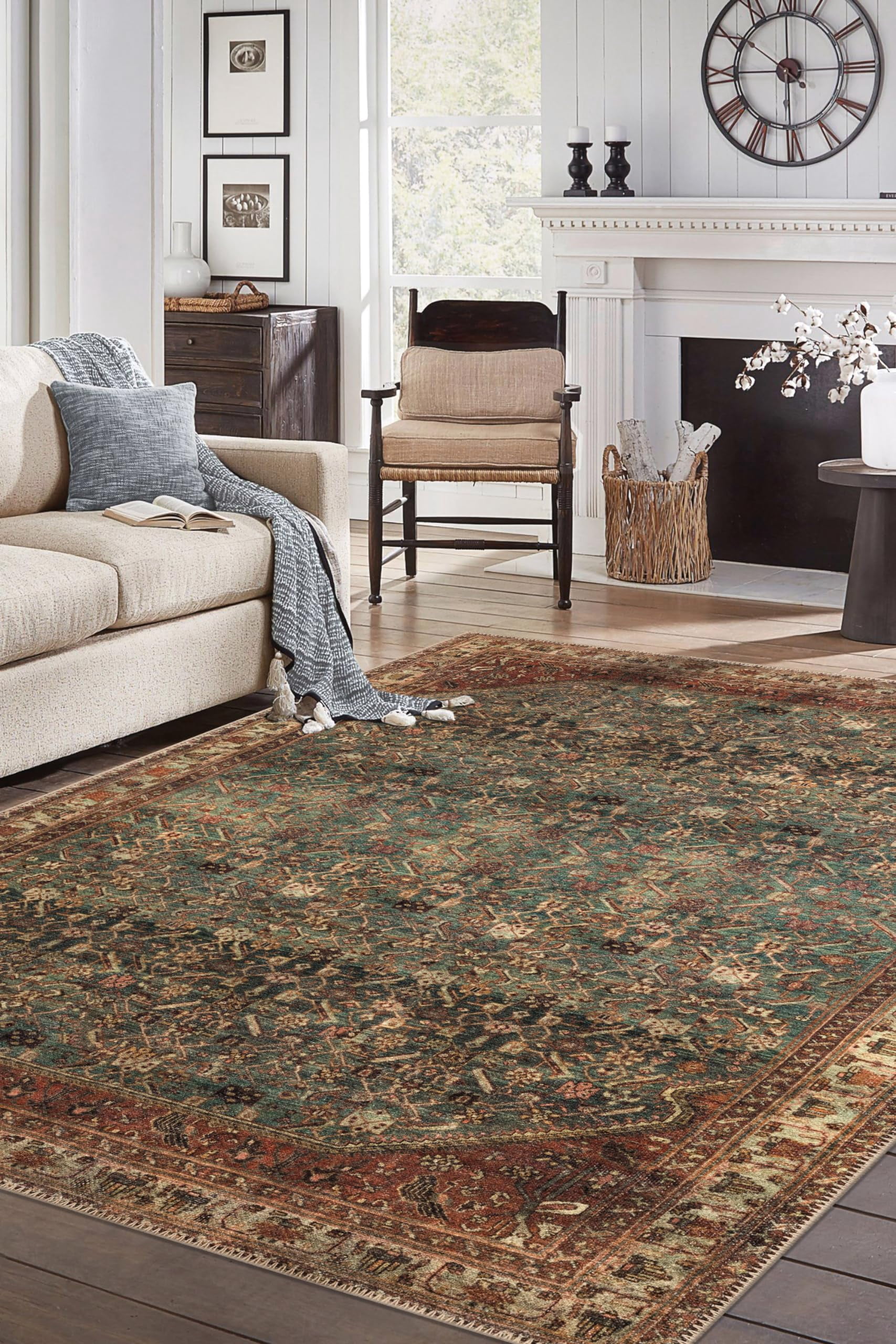Keen Home Design Machine Washable Area Rugs with Non-slip Backing, Ideal for Hallway, Living Room, Bedroom, Kitchen and Laundry Room, Vintage Moroccan and Low Pile Rug - ( 8' x 10' )