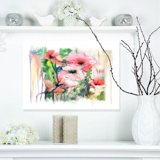 Pink Floral Watercolor Illustration - Large Animal Canvas Art Print
