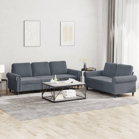 vidaXL 2 Piece Sofa Set with Cushions Dark Gray Velvet