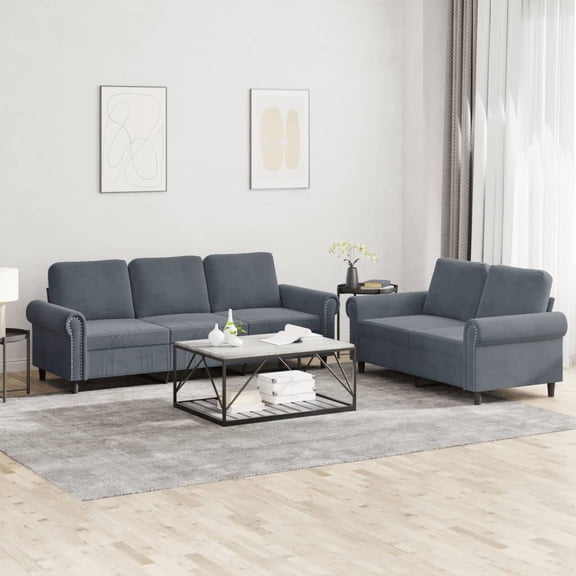 vidaXL 2 Piece Sofa Set with Cushions Dark Gray Velvet