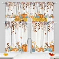 Fall Kitchen Curtains, Fall Window Curtains Valance Set of 3 - Rod Pocket Tiered Curtain Decorations, Autumn Leaf & Pumpkin Kitchen Decor for Home 54x36 Inch