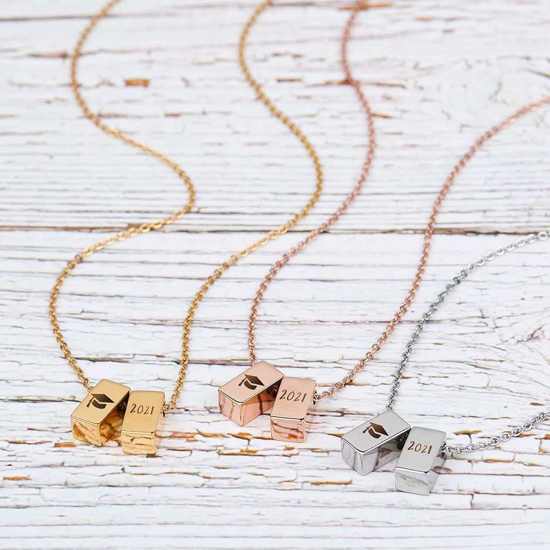 Anavia Graduation Gift for Her - Congratulations 2021 Graduation Gifts for Daughter - College | High School Graduation Gift for Friend -Stainless Steel Cube Necklace Graduation Gifts