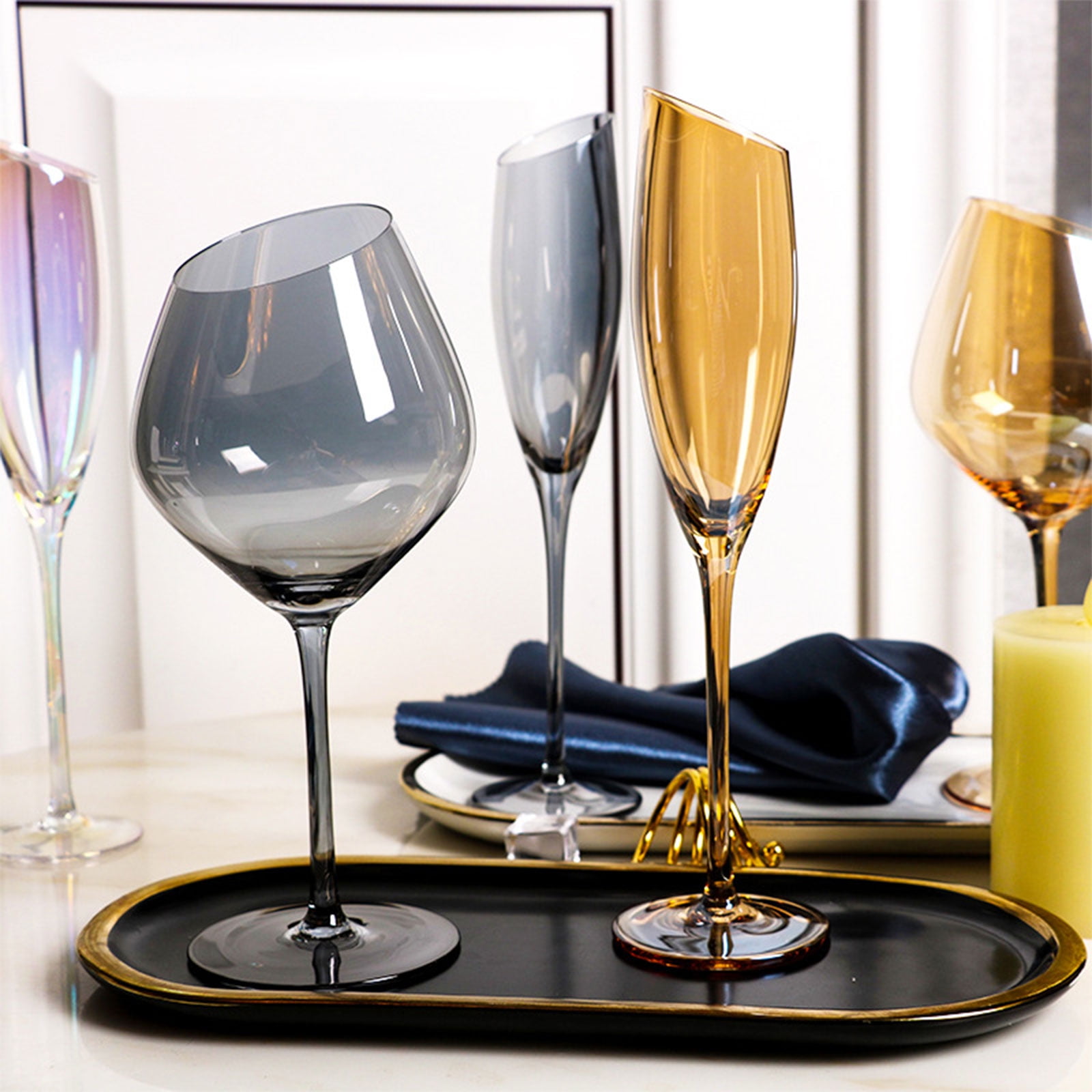 Oblique Cut Red Wine Champagne Glass Home Colorful Amber Smokey for Grey Glasses Restaurant Bar for Creative Goblet